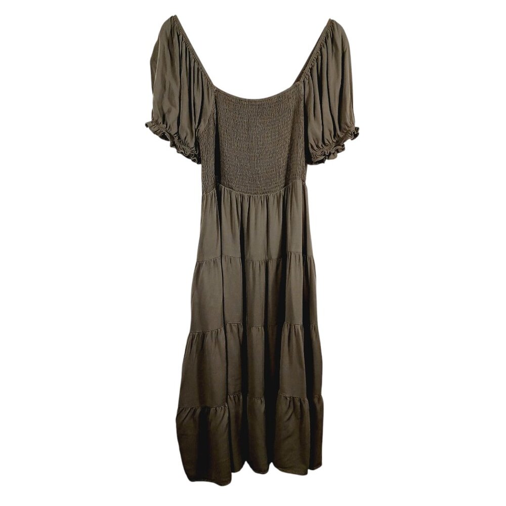 Anrabess, Tiered Midi Dress, Khaki Green, Size Large, Smocking, Tiered, Peasant